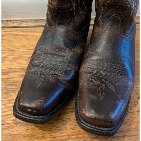 Loredo Western Brown Leather Cowboy Boots with Embroidered Design Square Toe - Picture 5 of 12